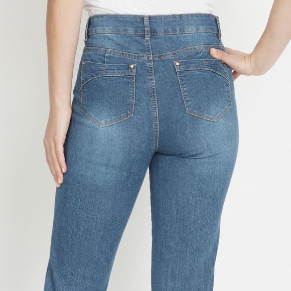 Women's Rockmans Blue Mid Wash Full Length Comfort Waist Short Jeans Size 10 - Picture 10 of 11